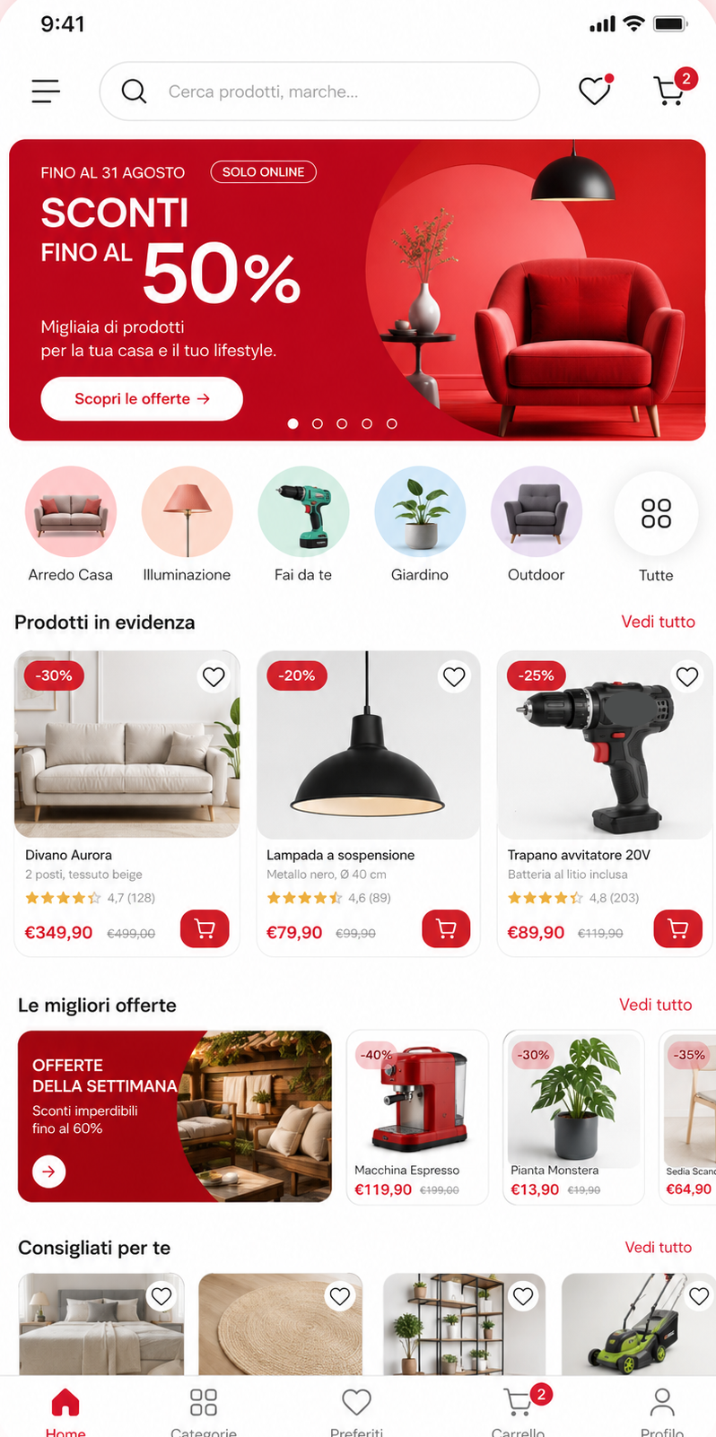 App B2C a marchio tuo: campagna sconti dall'editor di pagine, categorie e prodotti in offerta